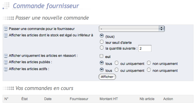 système de commandes fournisseurs
