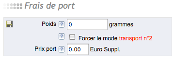 Param&egrave;tres sp&eacute;ciaux frais de port par article