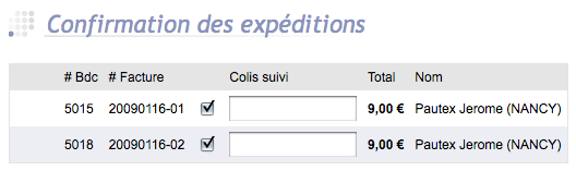 confirmation des exp&eacute;dition avec suivi colis