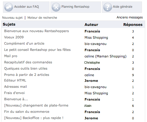 forum intégré pour communiquer entre Rentashoppers