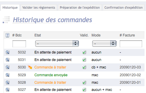 Historique des commandes