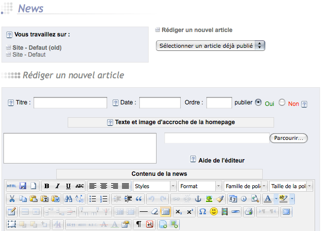 le syst&egrave;me de gestion des news