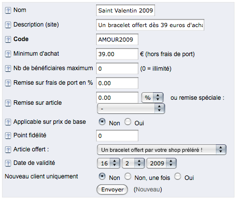 Gestion des codes promo de l'application ecommerce