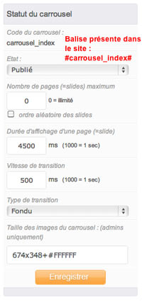 paramètrage des carrousels et bannières